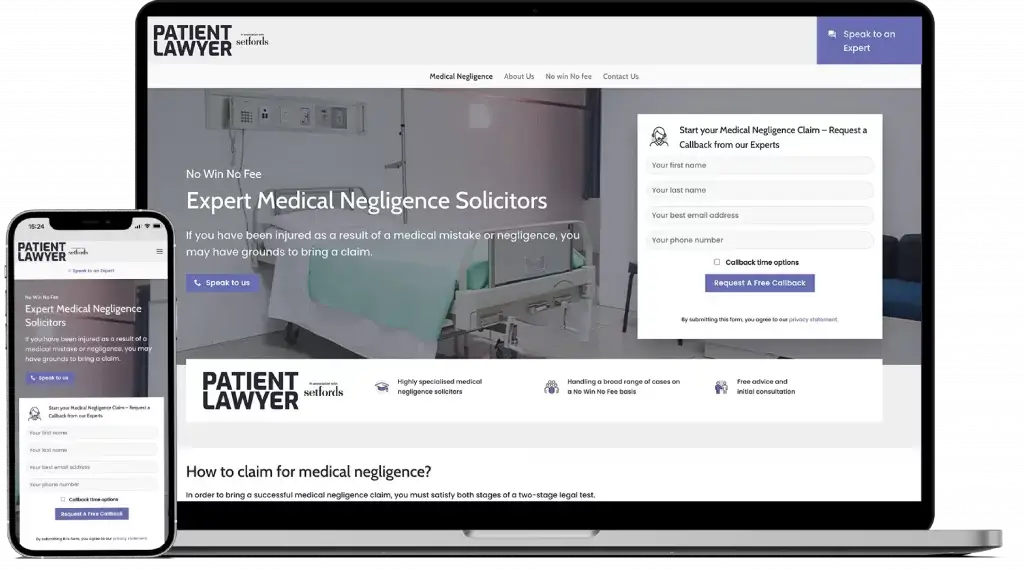 Client - Patient Lawyer - Example website design for a law firm