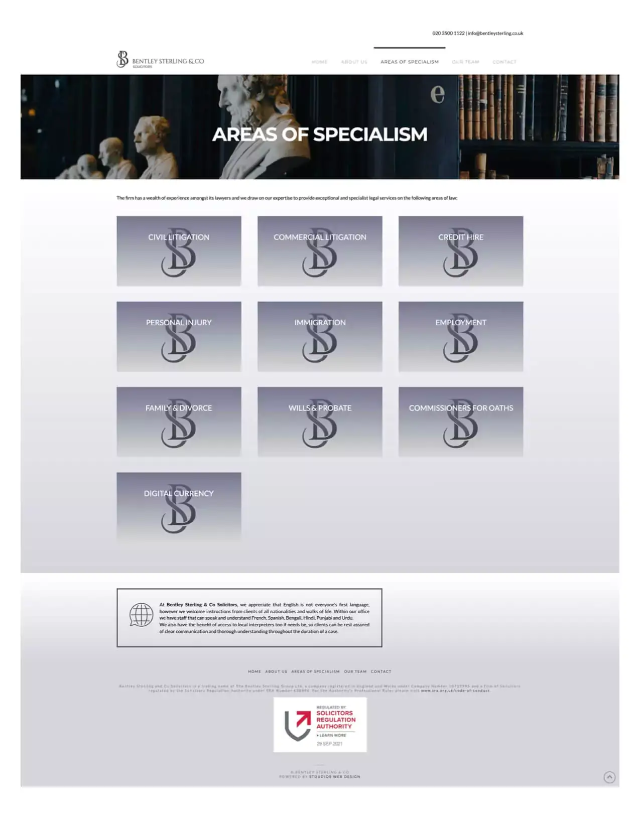 Old Bentley Sterling & Co Website - Areas of Specialism